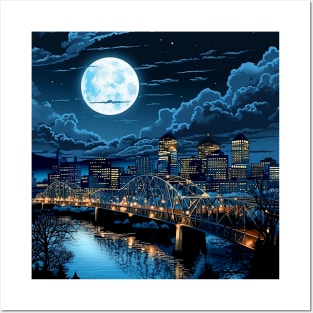 Full Blue Moon Over Portland Oregon Posters and Art